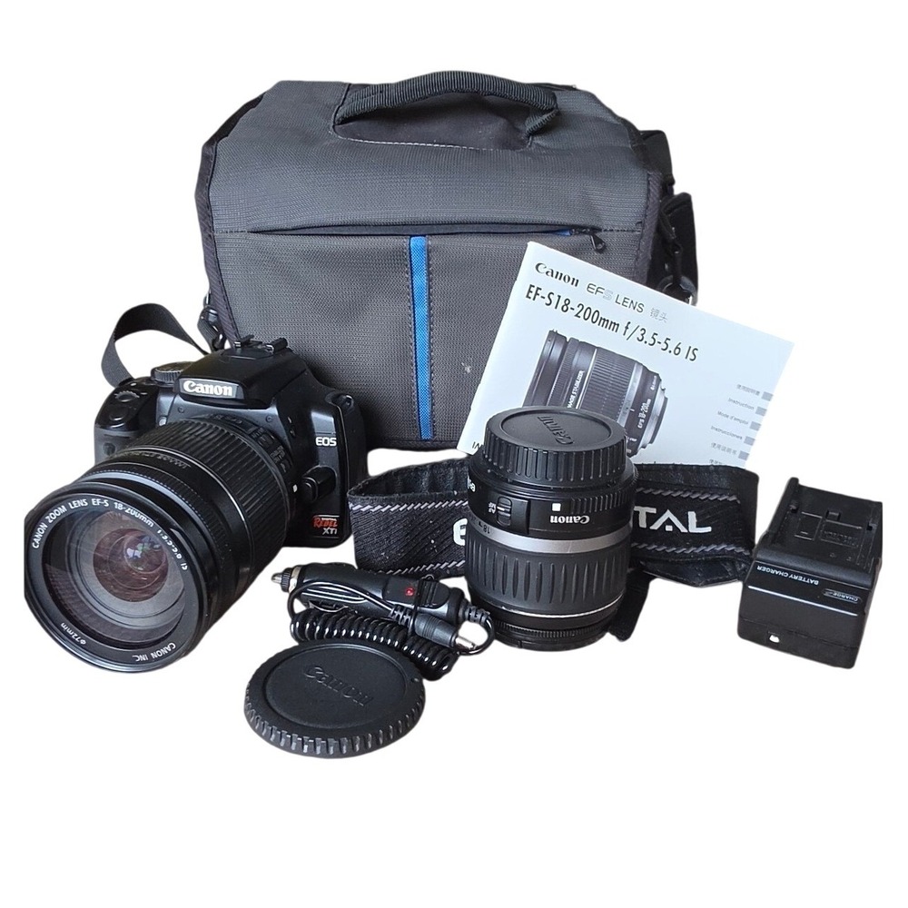 Canon EOS Digital Rebel XTi DSLR Camera Bundle 18-200mm IS & 18-55mm Lenses Bag
